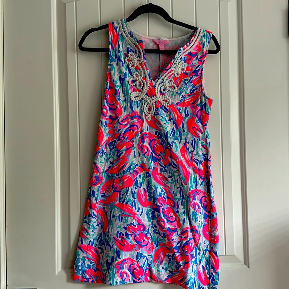 LILLY PULITZER LOBSTER 🦞 PRINT SHIFT DRESS SIZE XS